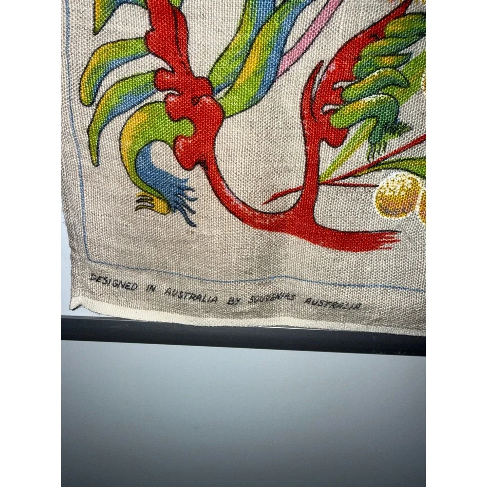 Vintage Souvenirs Australia Wildflowers Kangaroo Island Linen Tea Towel 18x30